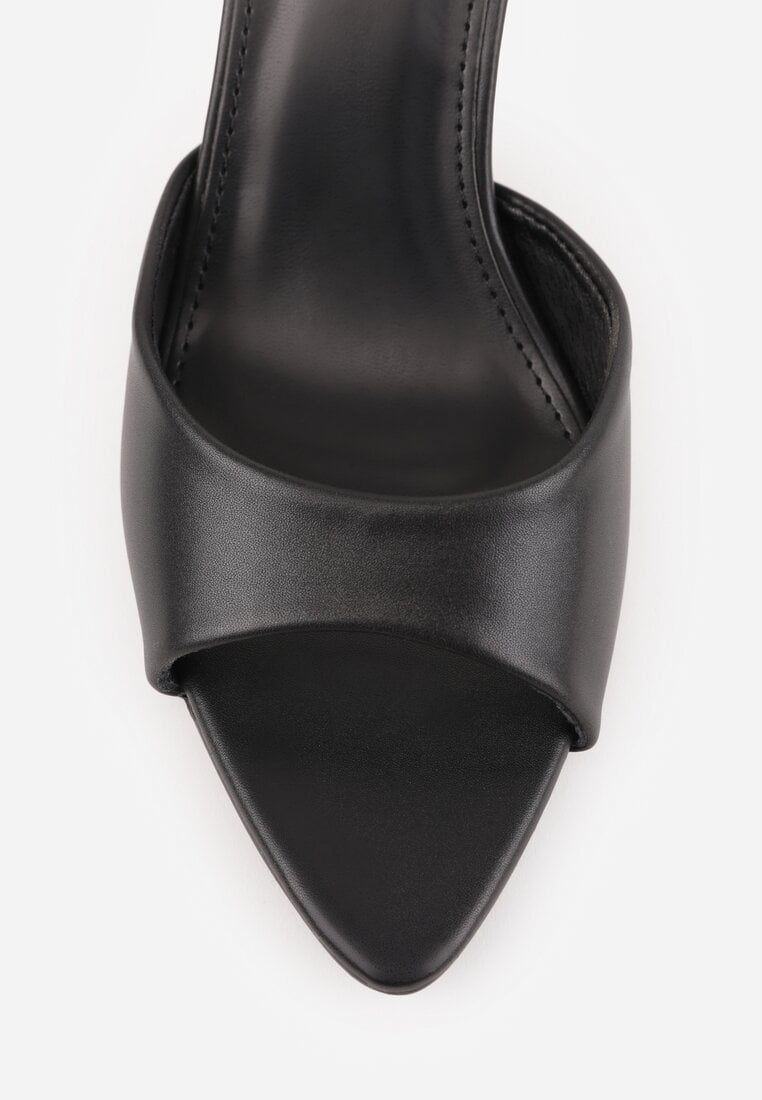 Czarne Klapki na Szpilce ze Szpiczastym Odkrytym Noskiem Sewnila