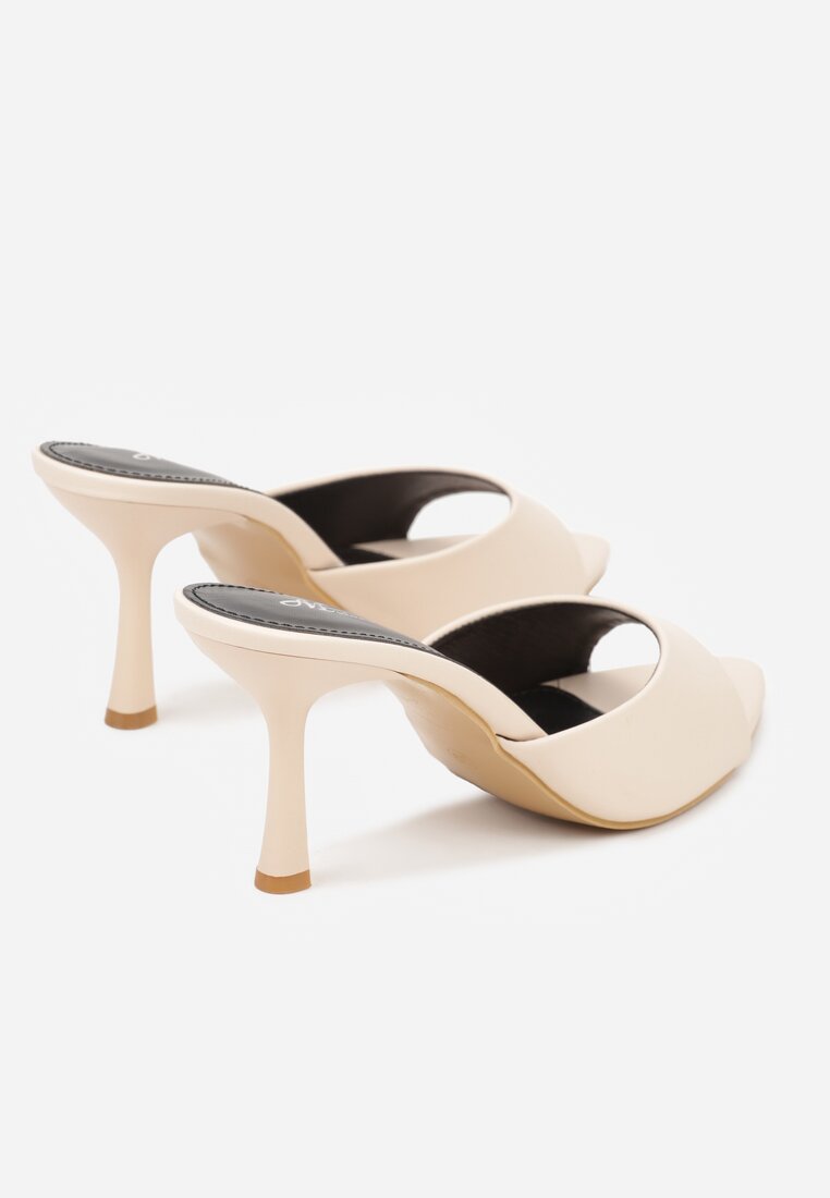 Beżowe Klapki na Szpilce ze Szpiczastym Odkrytym Noskiem Sewnila