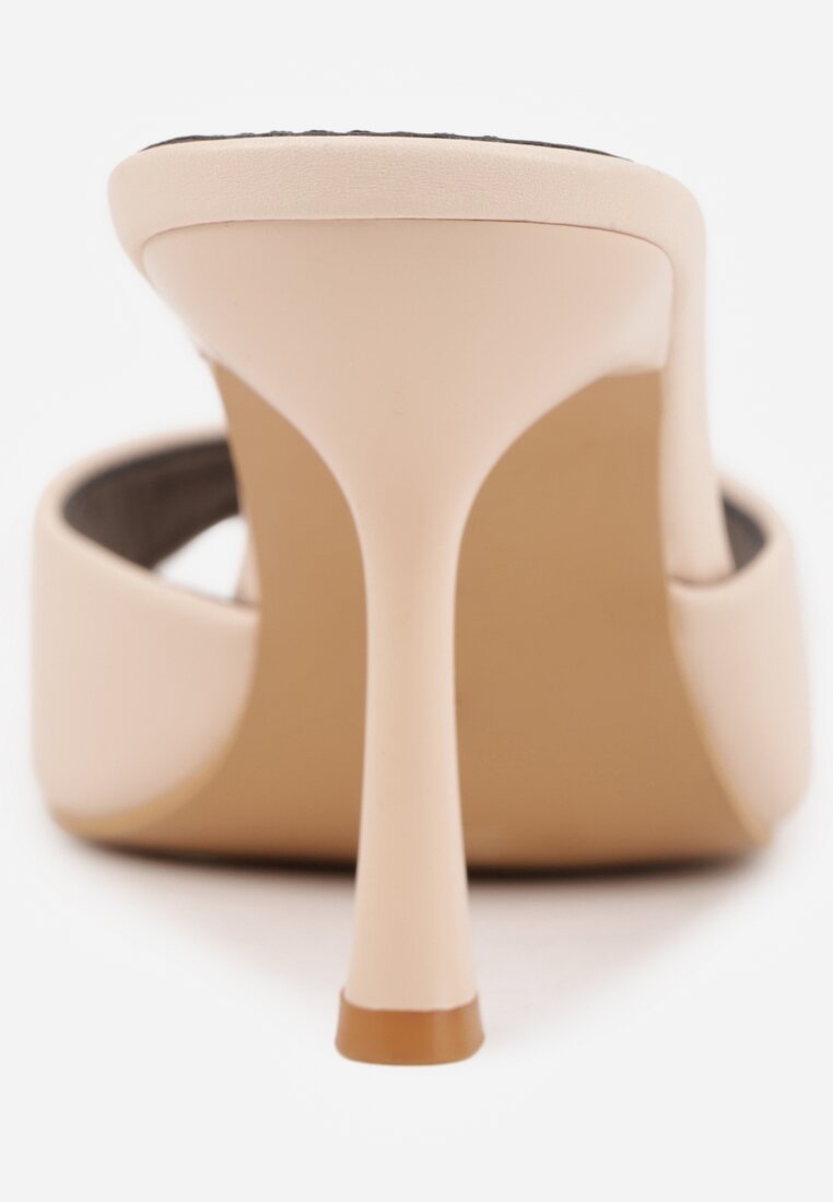 Beżowe Klapki na Szpilce ze Szpiczastym Odkrytym Noskiem Sewnila