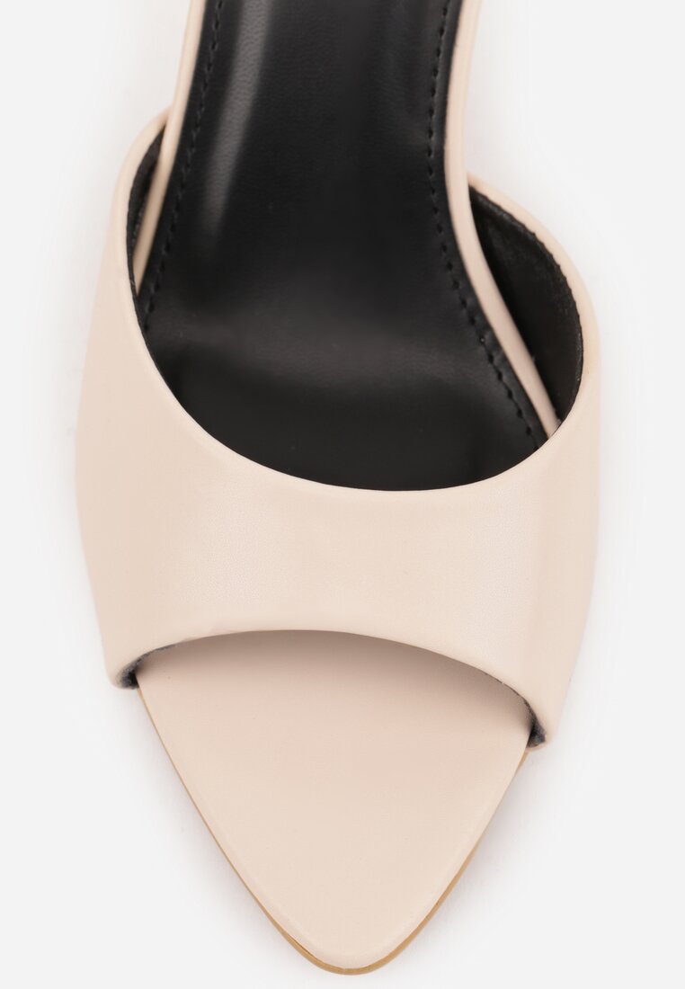 Beżowe Klapki na Szpilce ze Szpiczastym Odkrytym Noskiem Sewnila