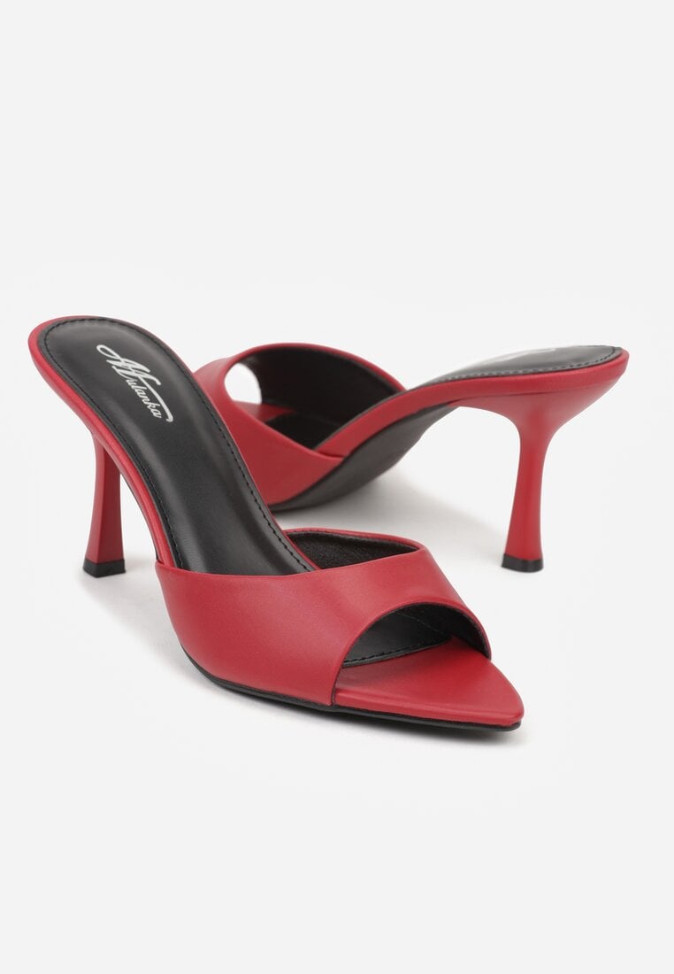 Bordowe Klapki na Szpilce ze Szpiczastym Odkrytym Noskiem Sewnila