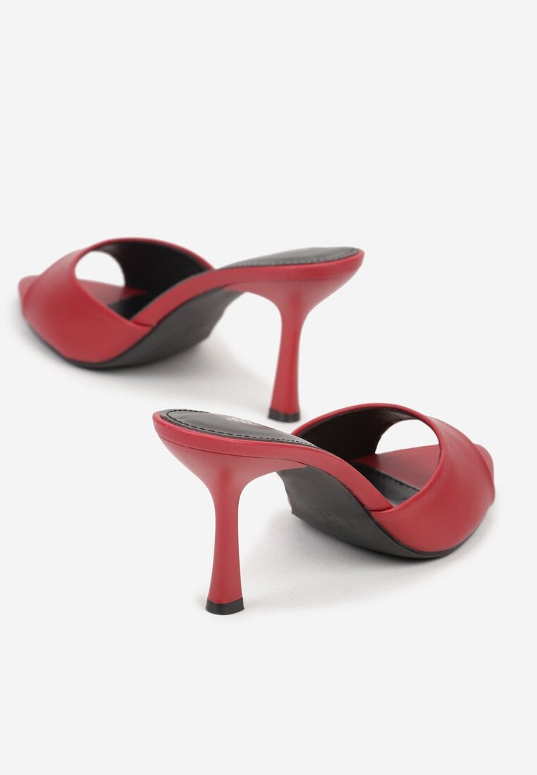 Bordowe Klapki na Szpilce ze Szpiczastym Odkrytym Noskiem Sewnila