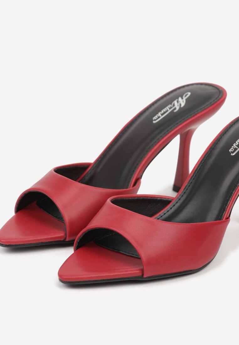 Bordowe Klapki na Szpilce ze Szpiczastym Odkrytym Noskiem Sewnila