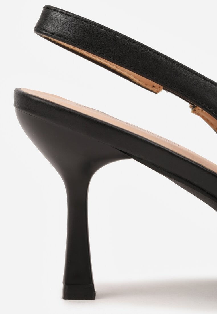 Czarne Sandały Slingback na Szpilce z Aplikacją z Nitami Sewluna