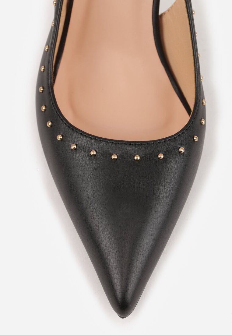 Czarne Sandały Slingback na Szpilce z Aplikacją z Nitami Sewluna