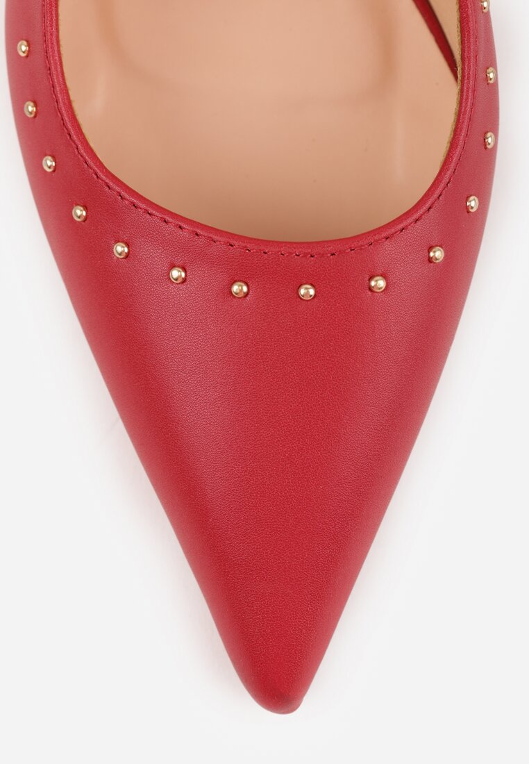 Czerwone Sandały Slingback na Szpilce z Aplikacją z Nitami Sewluna