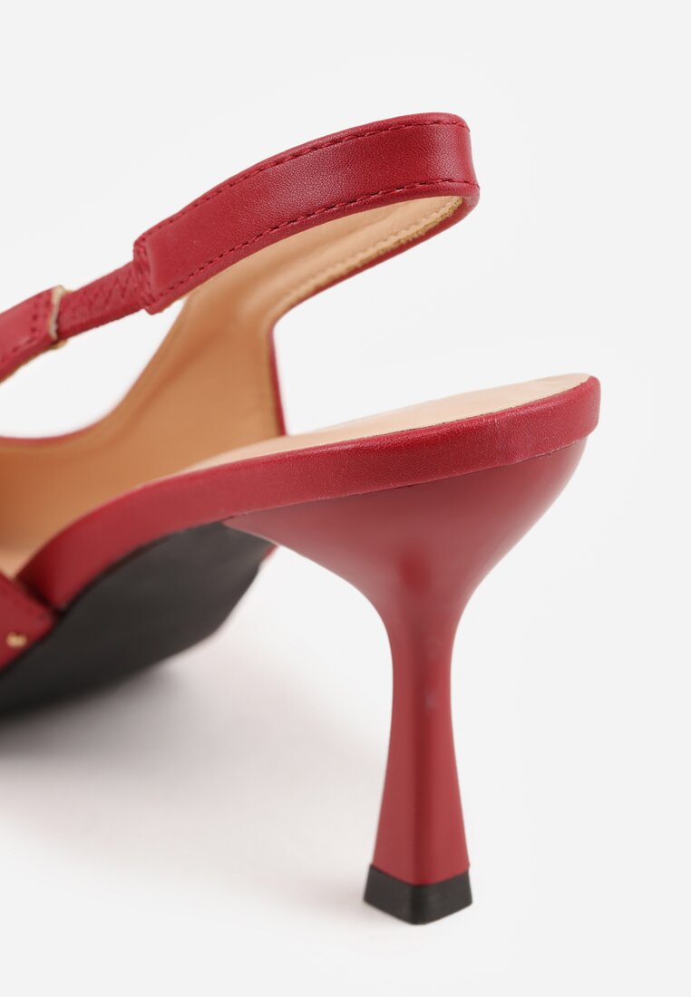 Czerwone Sandały Slingback na Szpilce z Aplikacją z Nitami Sewluna