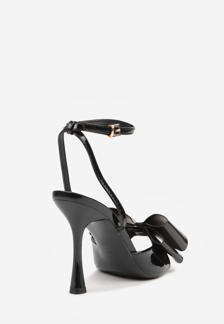 Czarne Lakierowane Sandały z Kokardkami Orimoni