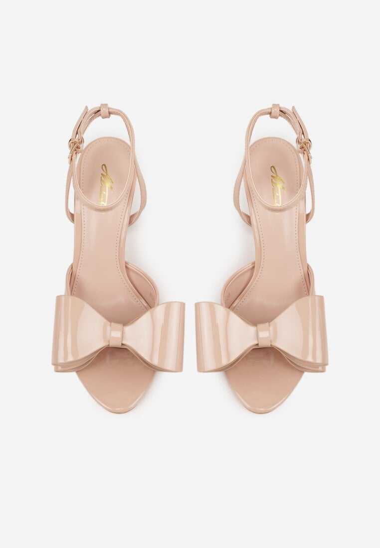 Beżowe Lakierowane Sandały z Kokardkami Orimoni