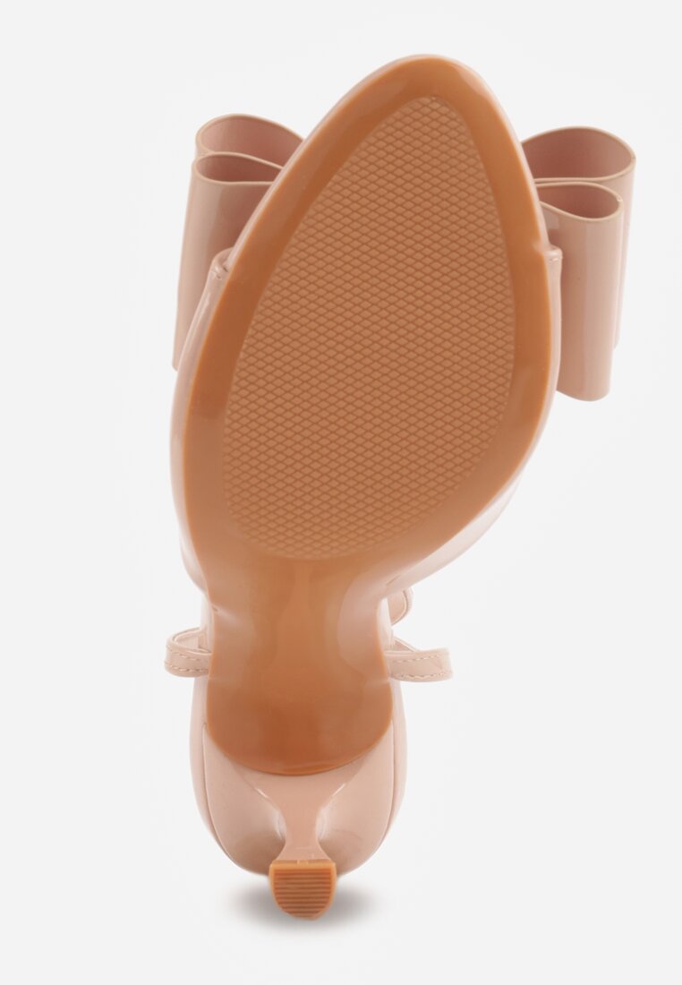 Beżowe Lakierowane Sandały z Kokardkami Orimoni