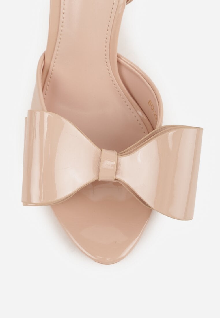 Beżowe Lakierowane Sandały z Kokardkami Orimoni