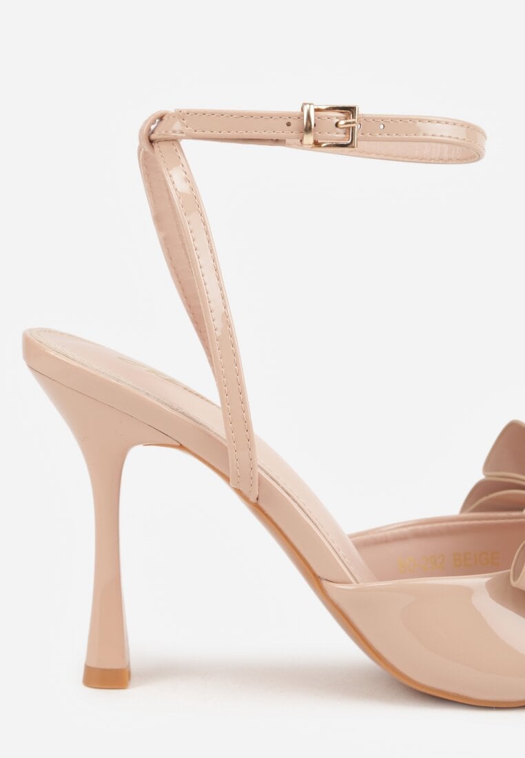 Beżowe Lakierowane Sandały z Kokardkami Orimoni