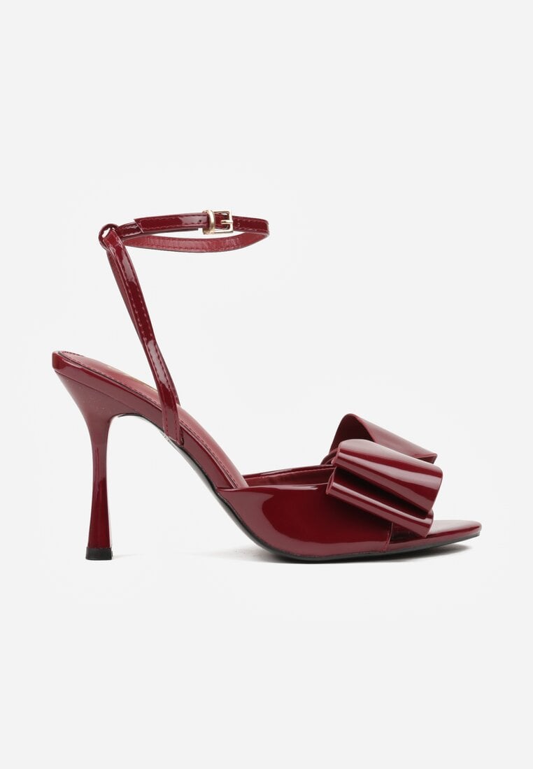 Bordowe Lakierowane Sandały z Kokardkami Orimoni