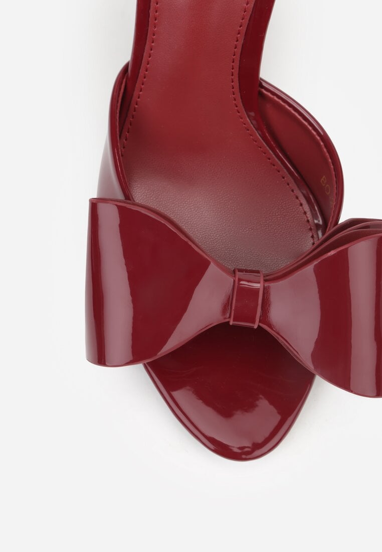 Bordowe Lakierowane Sandały z Kokardkami Orimoni