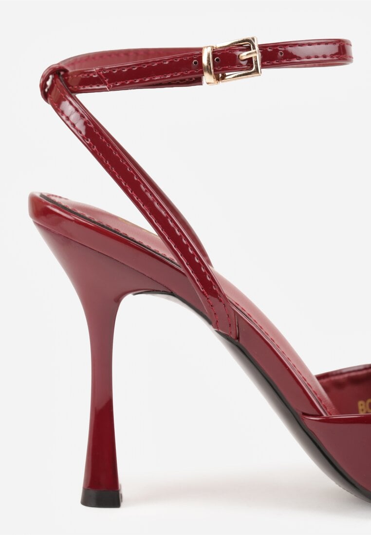 Bordowe Lakierowane Sandały z Kokardkami Orimoni