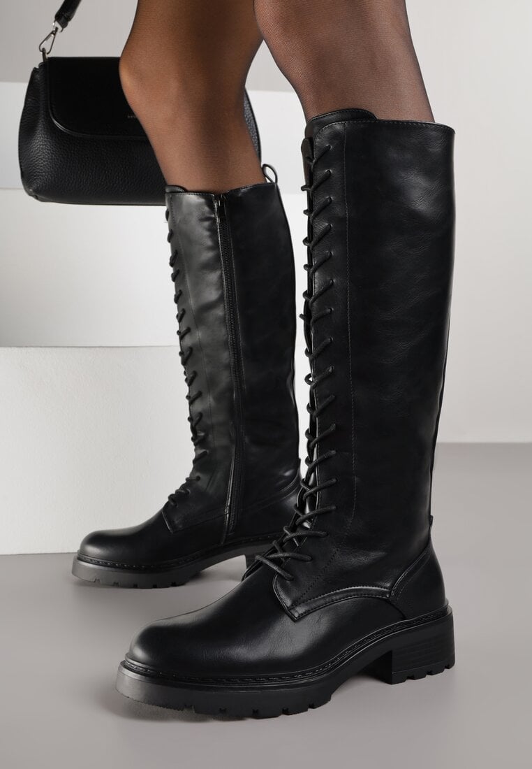 Czarne Kozaki Typu Workery Rhaethe