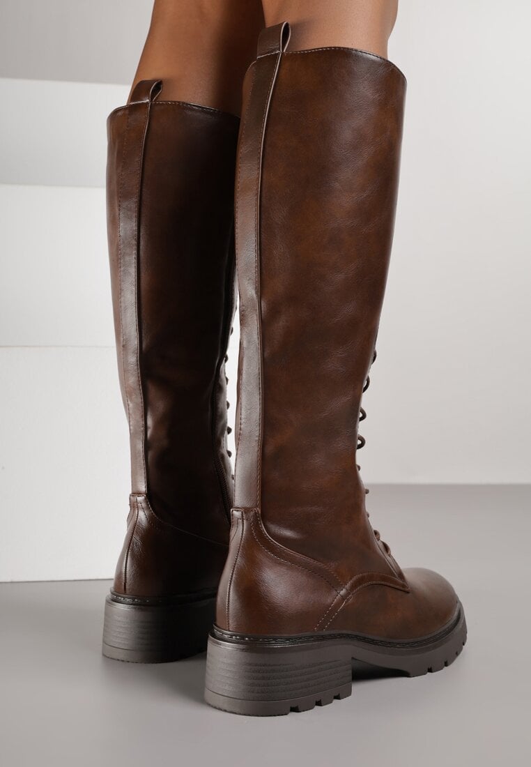 Brązowe Kozaki Typu Workery Rhaethe