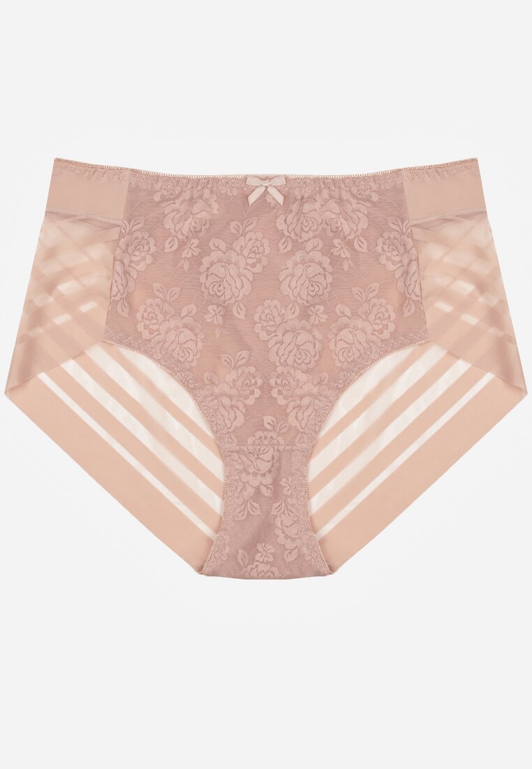 Różowe Siateczkowe Majtki Figi High Waist z Koronkowymi Zdobieniami Heylih
