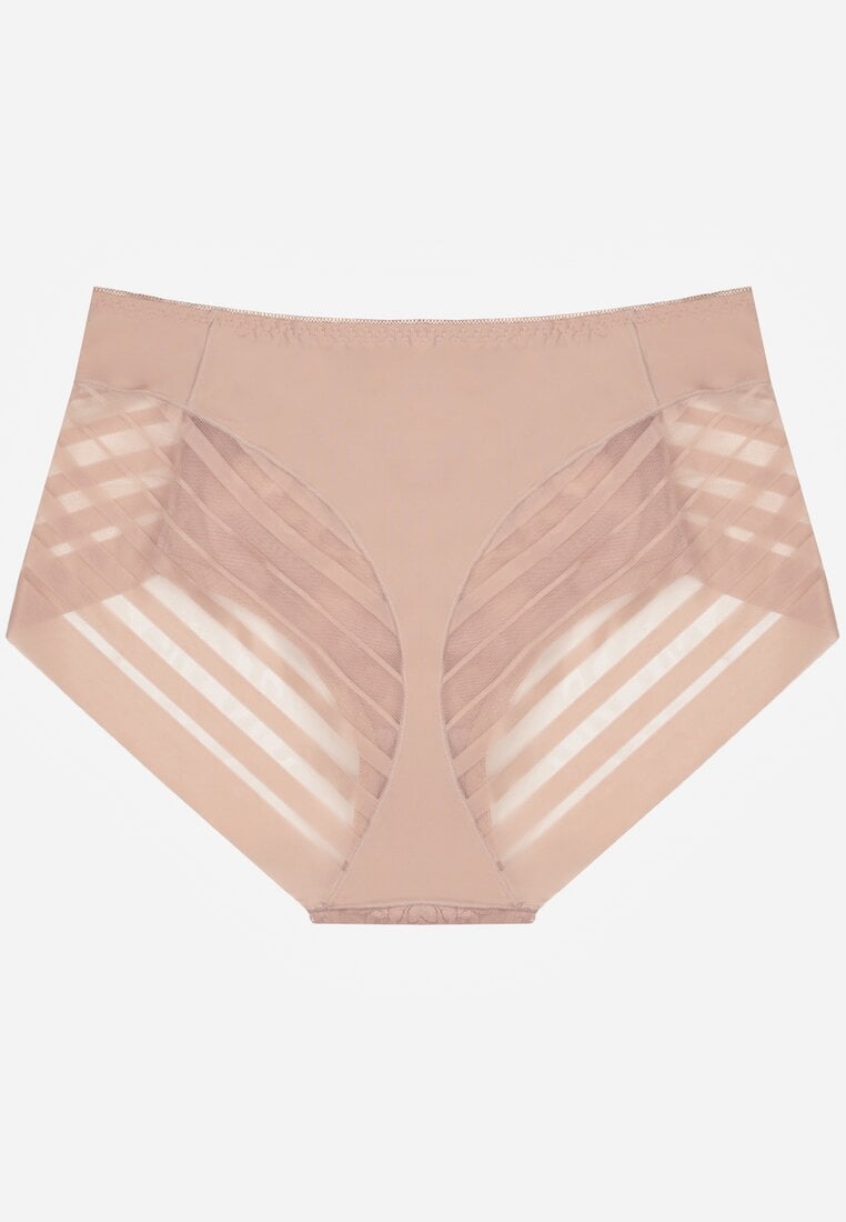 Różowe Siateczkowe Majtki Figi High Waist z Koronkowymi Zdobieniami Heylih