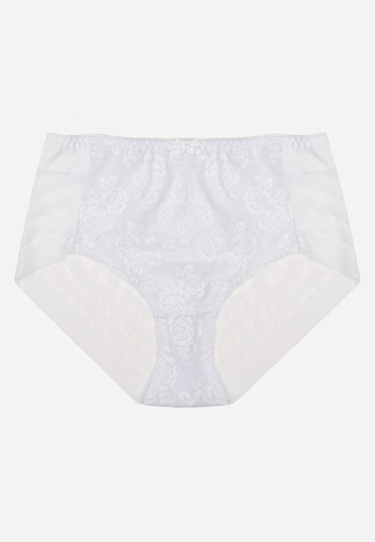 Białe Siateczkowe Majtki Figi High Waist z Koronkowymi Zdobieniami Heylih