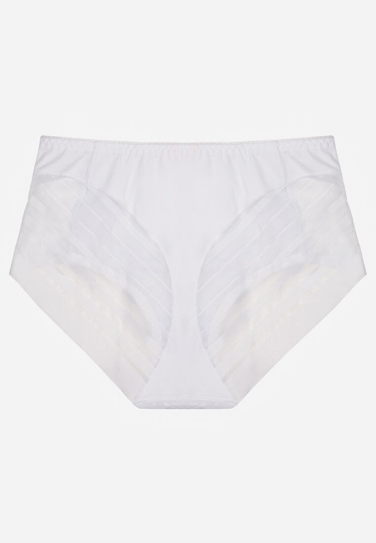 Białe Siateczkowe Majtki Figi High Waist z Koronkowymi Zdobieniami Heylih