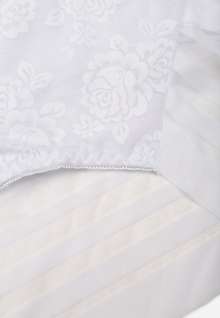 Białe Siateczkowe Majtki Figi High Waist z Koronkowymi Zdobieniami Heylih