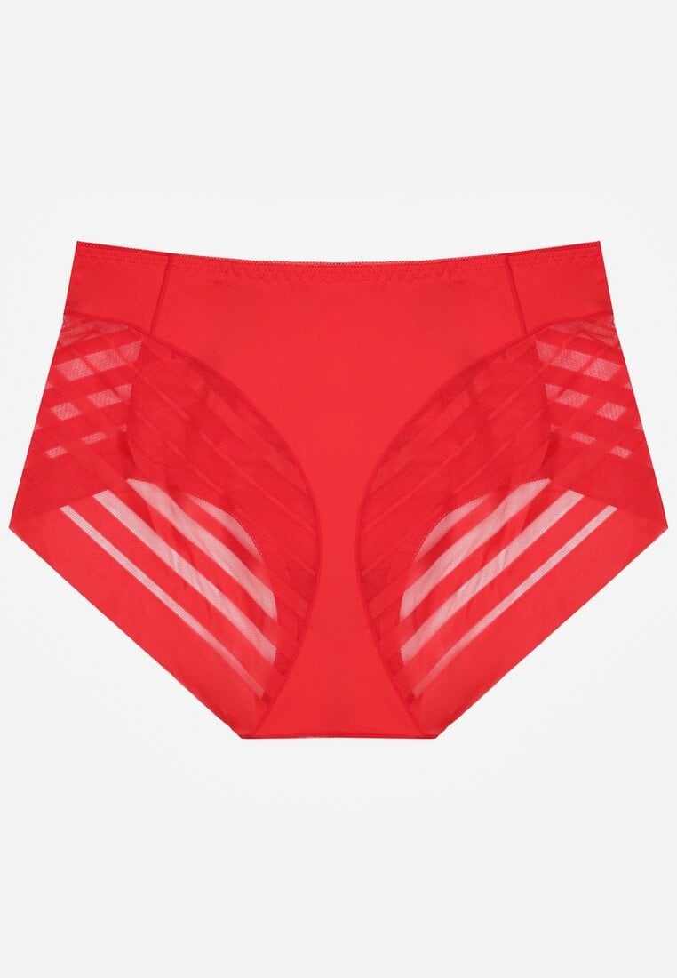 Czerwone Siateczkowe Majtki Figi High Waist z Koronkowymi Zdobieniami Heylih