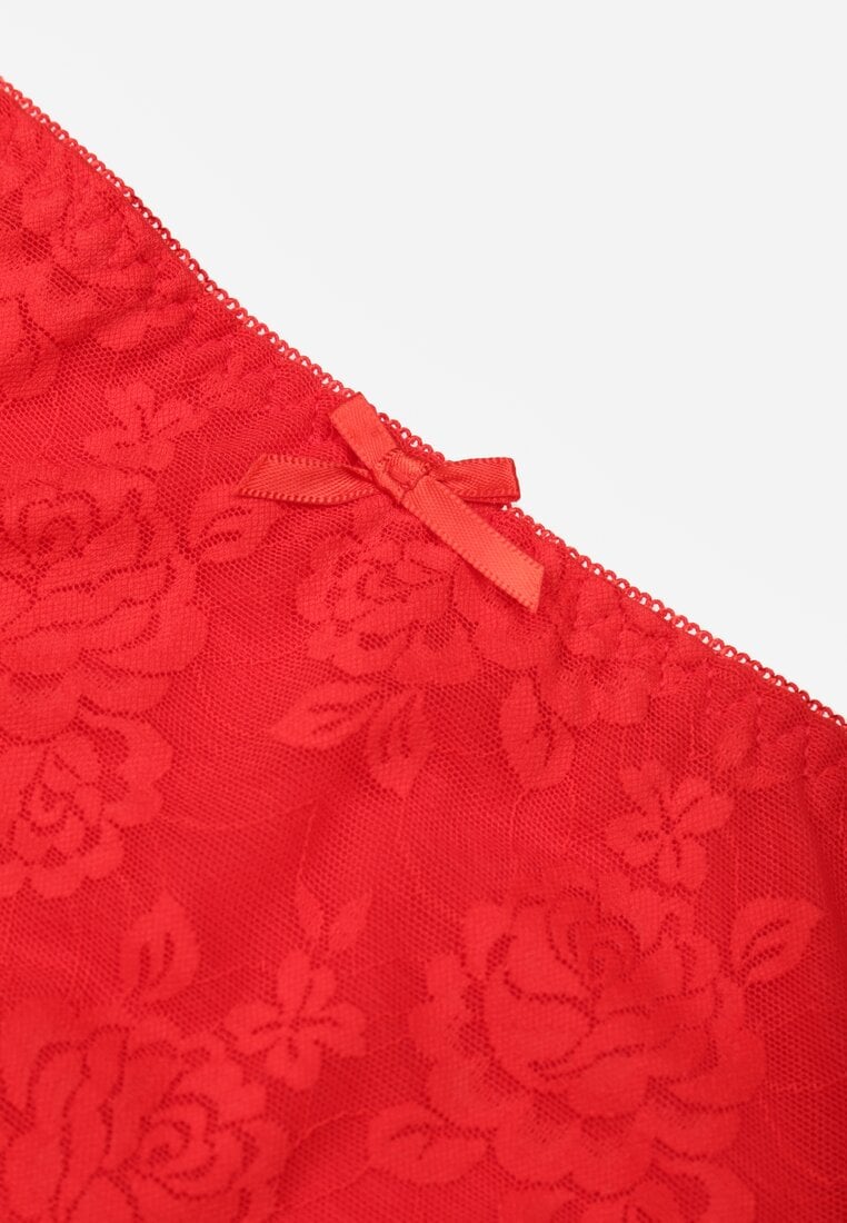 Czerwone Siateczkowe Majtki Figi High Waist z Koronkowymi Zdobieniami Heylih