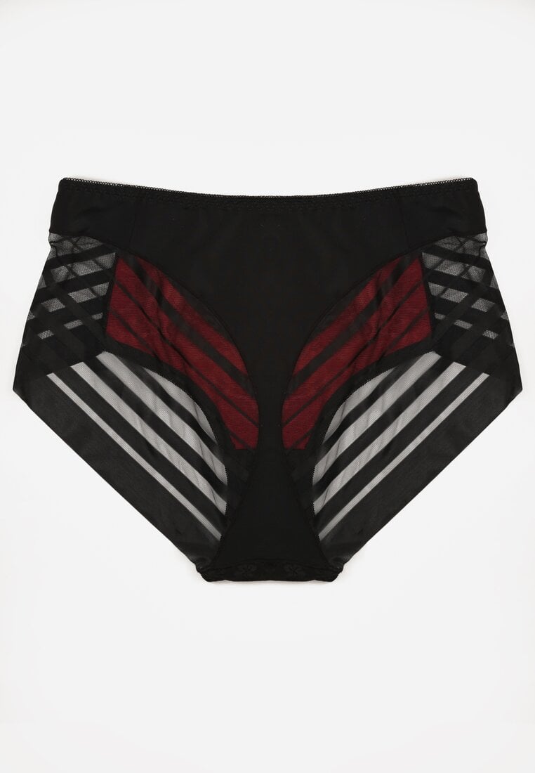 Czarno-Czerwone Siateczkowe Majtki Figi High Waist z Koronkowymi Zdobieniami Heylih