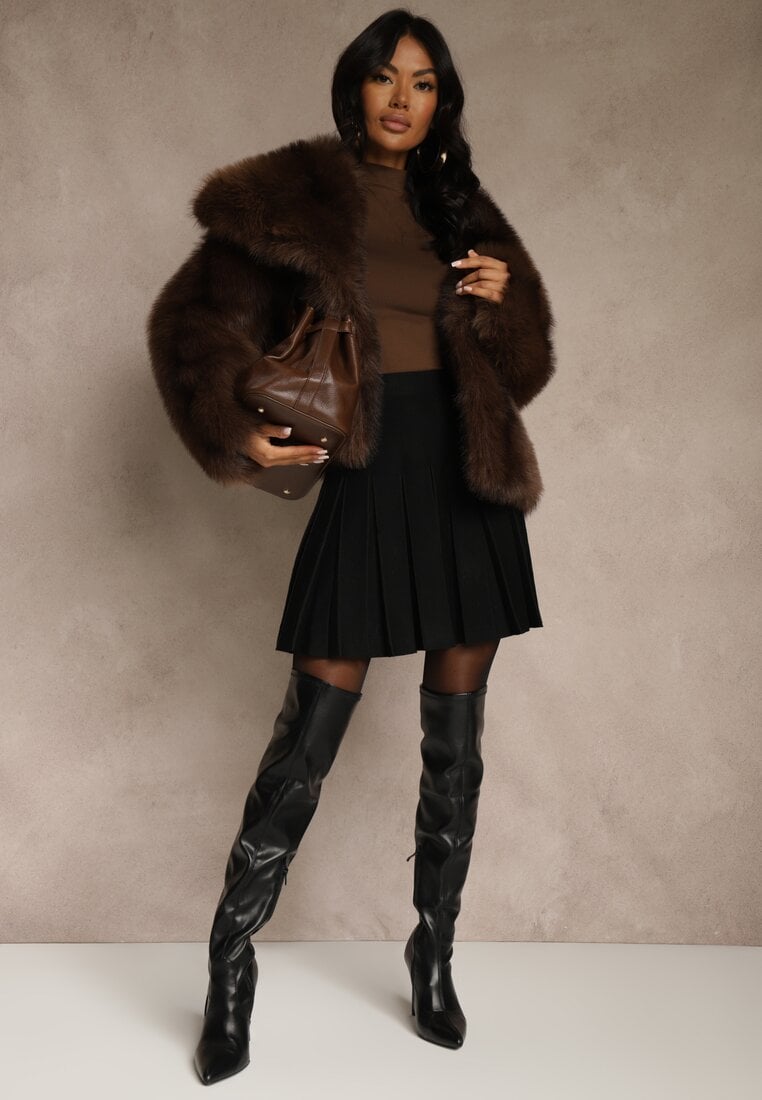 Czarna Spódnica High Waist z Wiskozą Zdobiona Plisami Coroxera