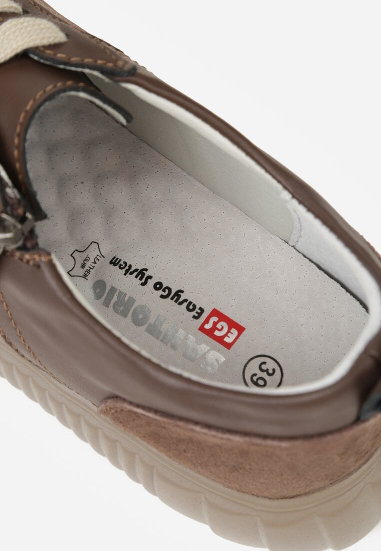 Brązowe Sneakersy ze Skóry Naturalnej z Metalicznym Zdobieniem Zorentee