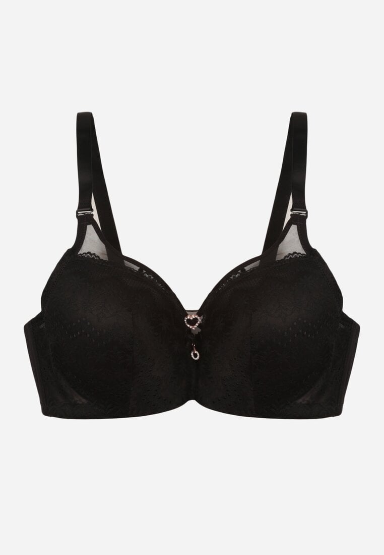 Czarny Biustonosz z Koronki z Sercem z Cyrkonii Adrievianna