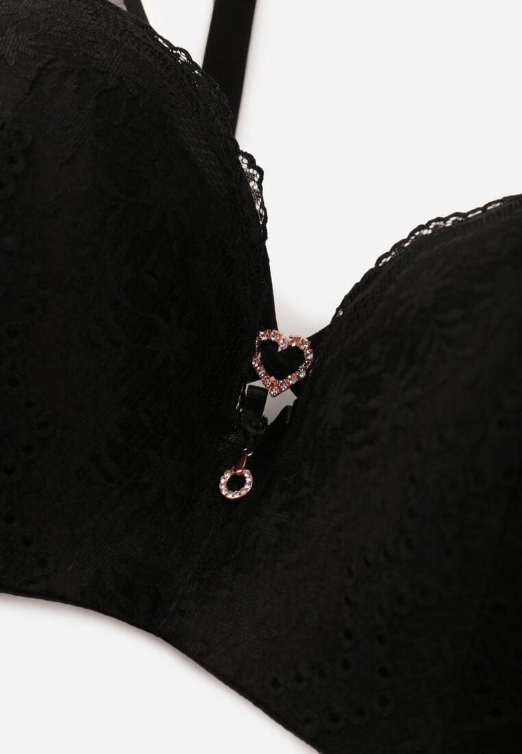 Czarny Biustonosz z Koronki z Sercem z Cyrkonii Adrievianna