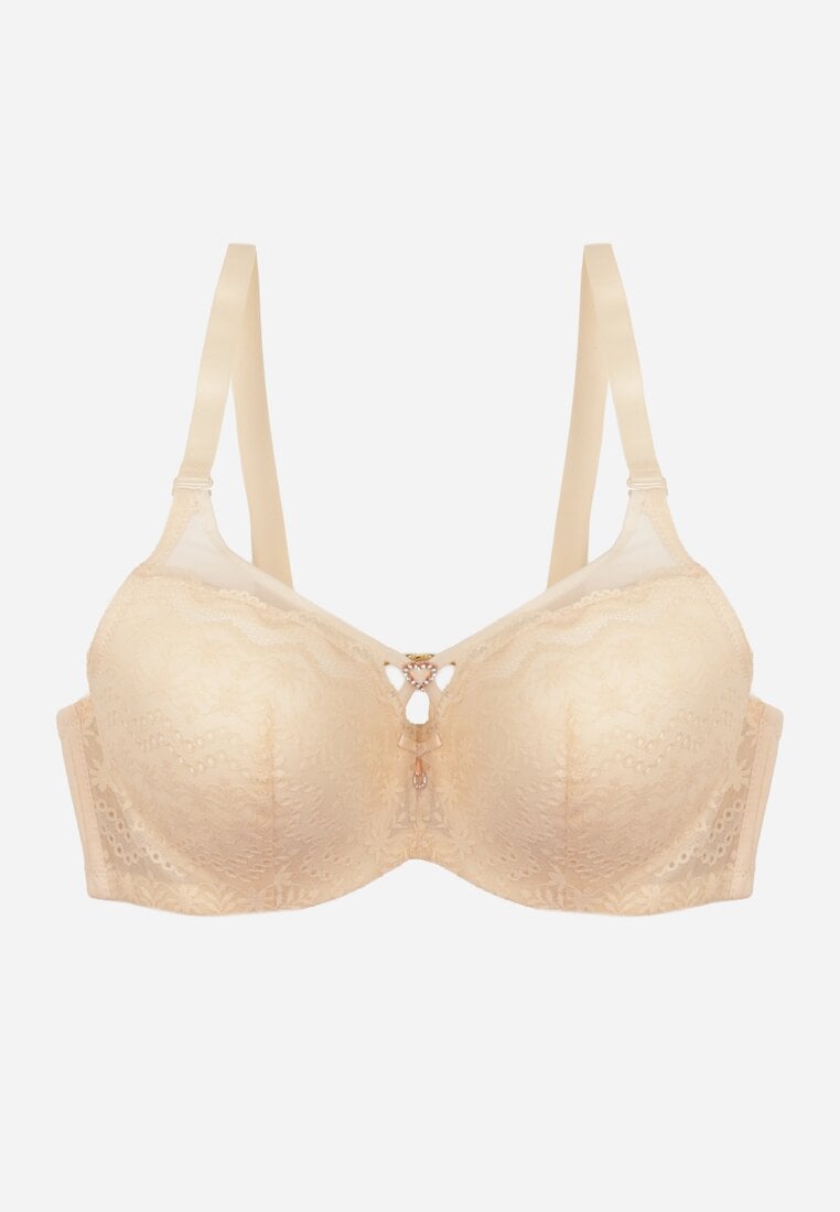 Jasnobeżowy Biustonosz z Koronki z Sercem z Cyrkonii Adrievianna