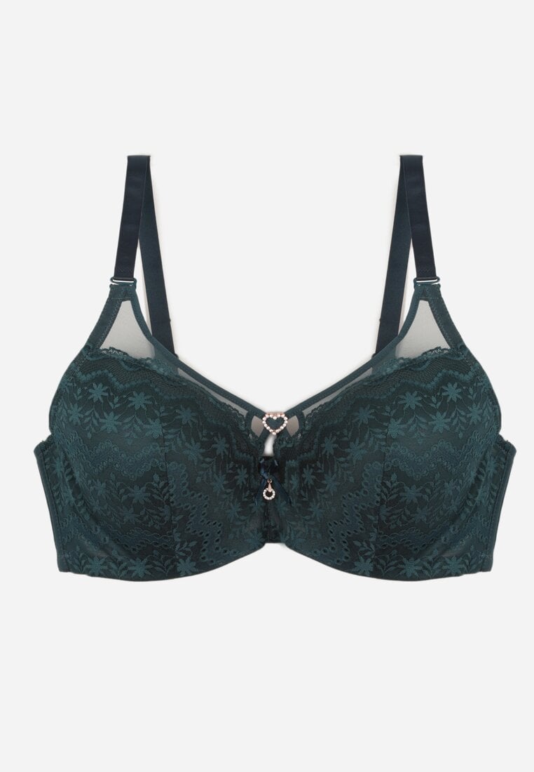 Ciemnozielony Biustonosz z Koronki z Sercem z Cyrkonii Adrievianna