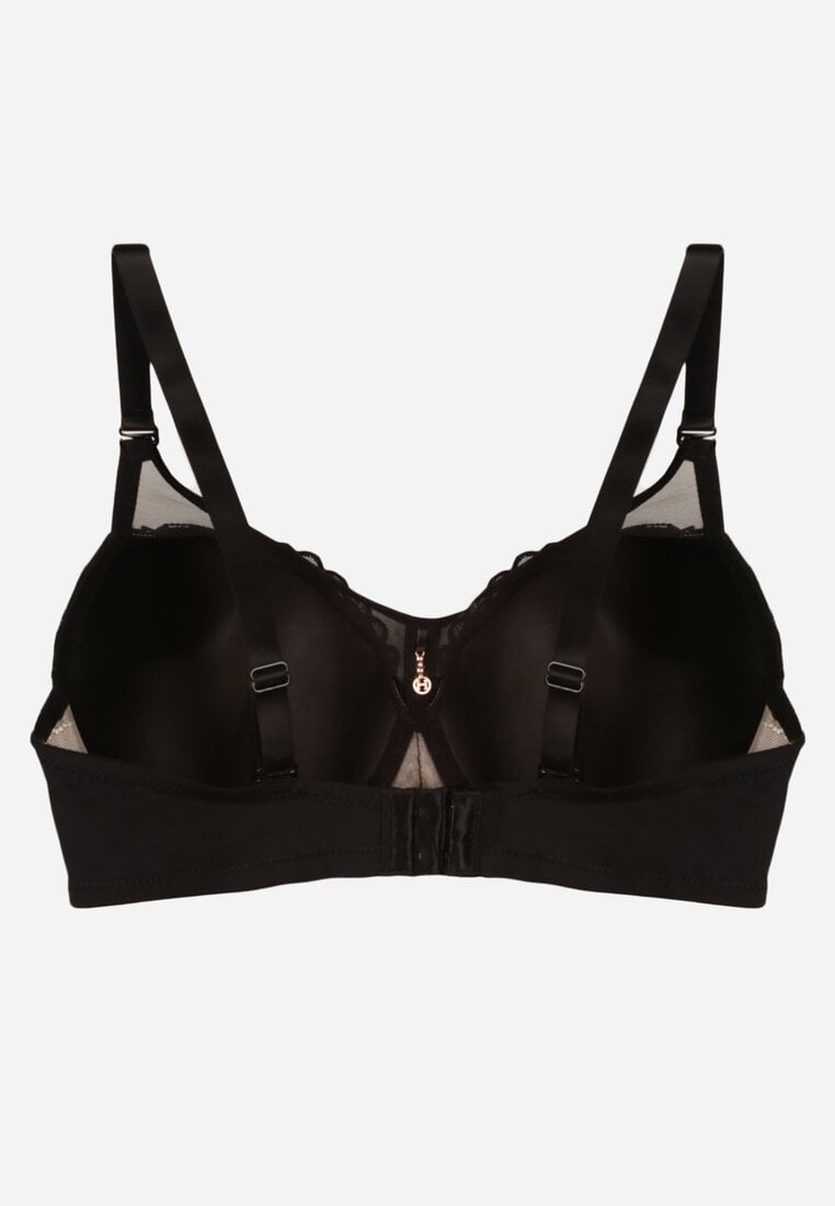 Czarno-Beżowy Koronkowy Biustonosz Ozdobiony Przezroczystą Wstawką Acalinai