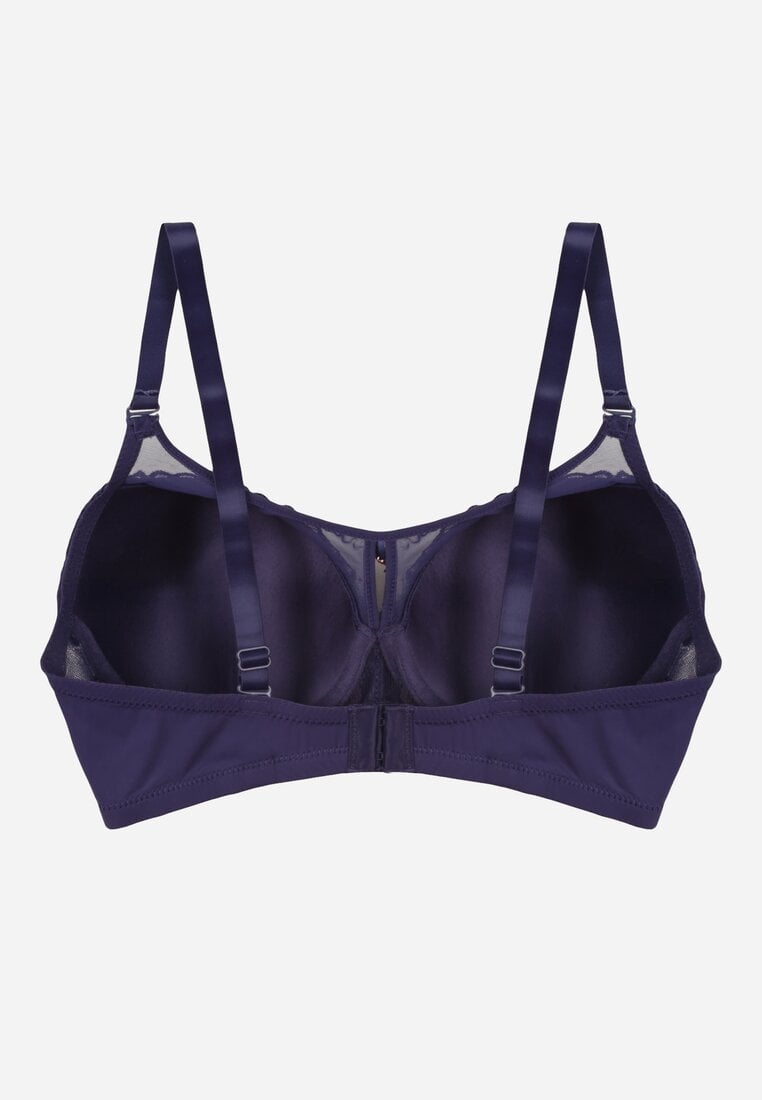 Granatowy Koronkowy Biustonosz Ozdobiony Przezroczystą Wstawką Acalinai