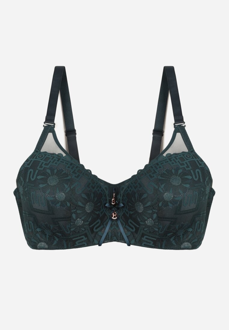 Ciemnozielony Koronkowy Biustonosz Ozdobiony Przezroczystą Wstawką Acalinai