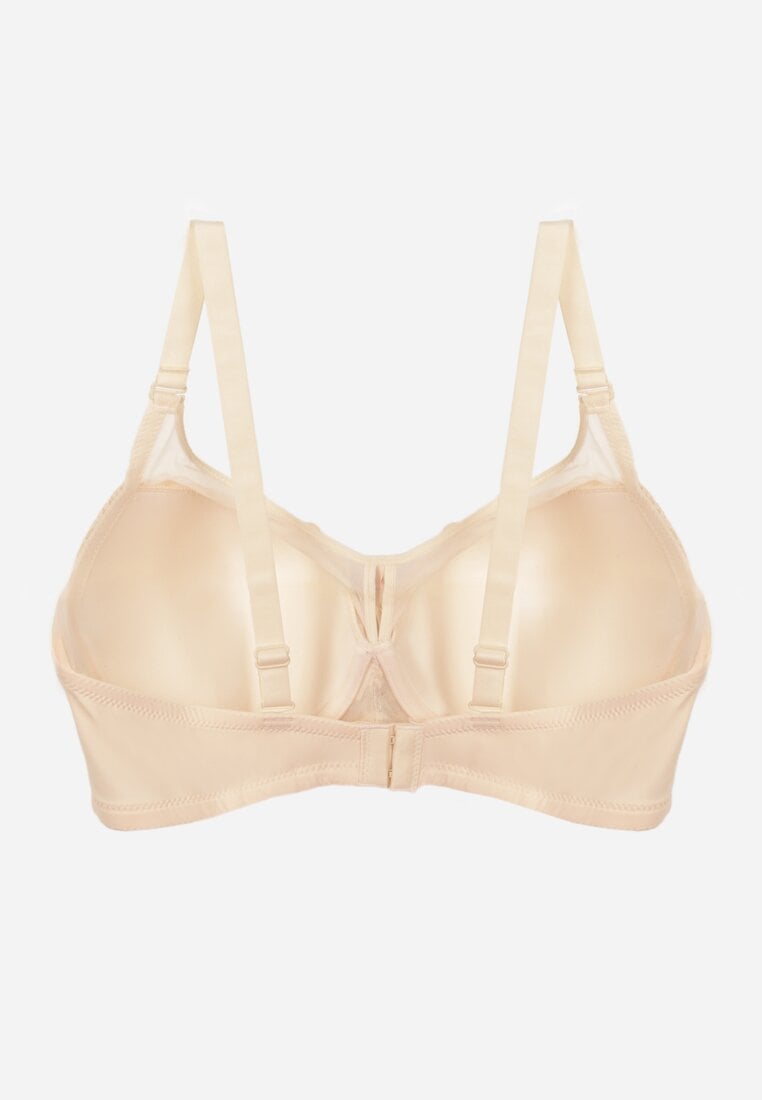 Jasnobeżowy Koronkowy Biustonosz Ozdobiony Przezroczystą Wstawką Acalinai