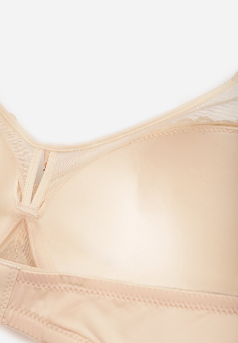 Jasnobeżowy Koronkowy Biustonosz Ozdobiony Przezroczystą Wstawką Acalinai