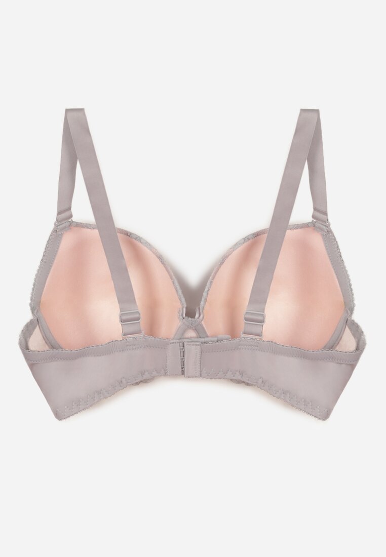 Szaro-Różowy Biustonosz z Koronką i Cyrkoniami Himelodia