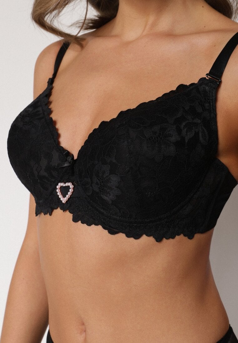Czarny Koronkowy Biustonosz Ozdobiony Cyrkoniowym Sercem Bothilei