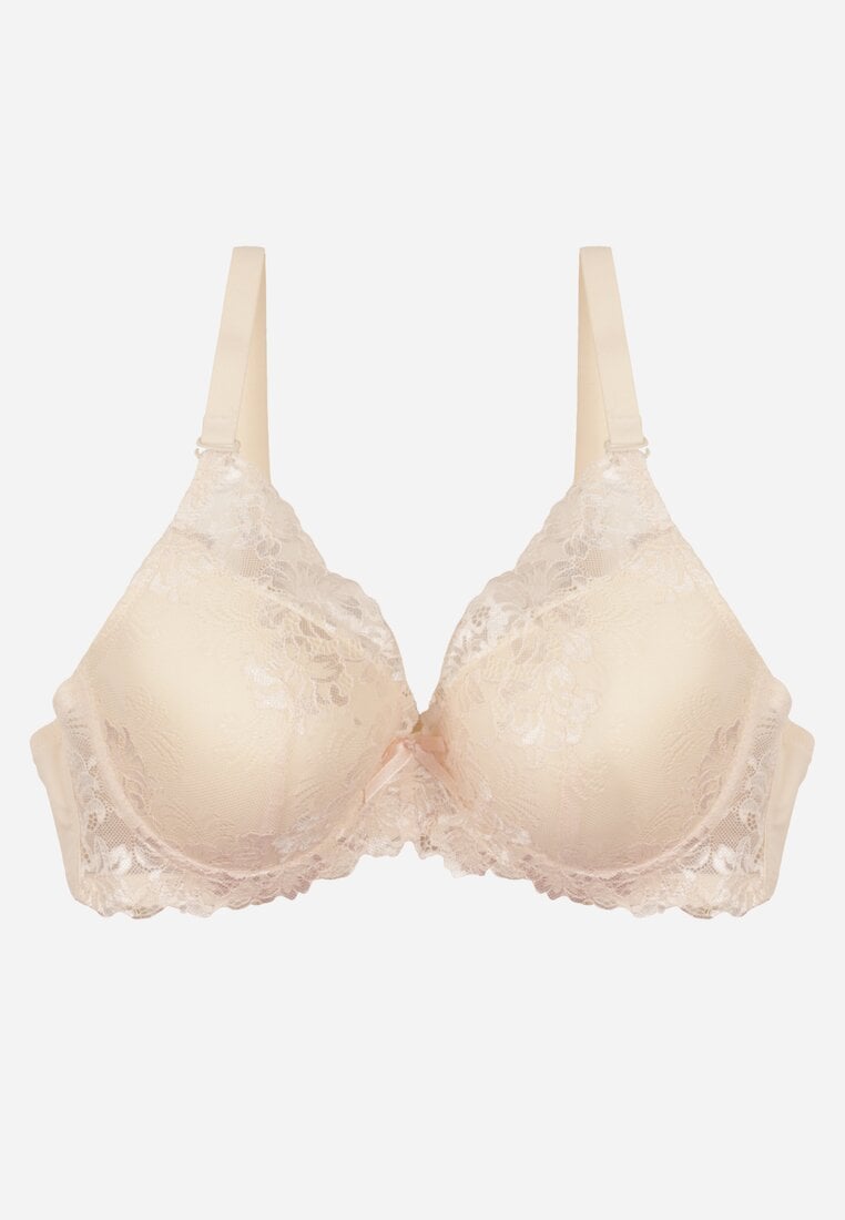 Jasnobeżowy Koronkowy Biustonosz w Klasycznym Stylu Coralee