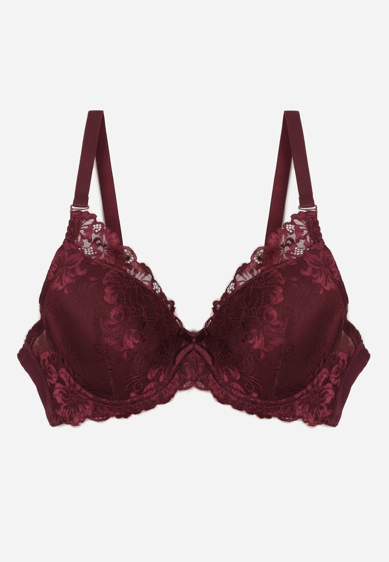 Bordowy Koronkowy Biustonosz w Klasycznym Stylu Coralee