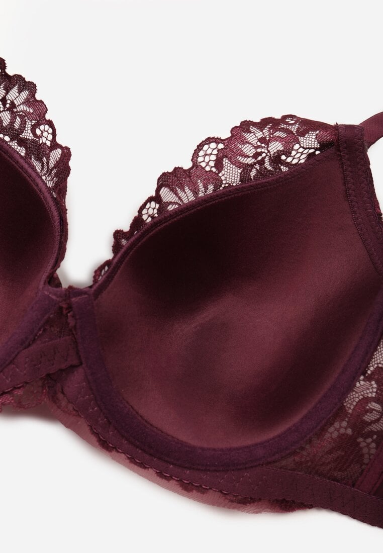 Bordowy Koronkowy Biustonosz w Klasycznym Stylu Coralee