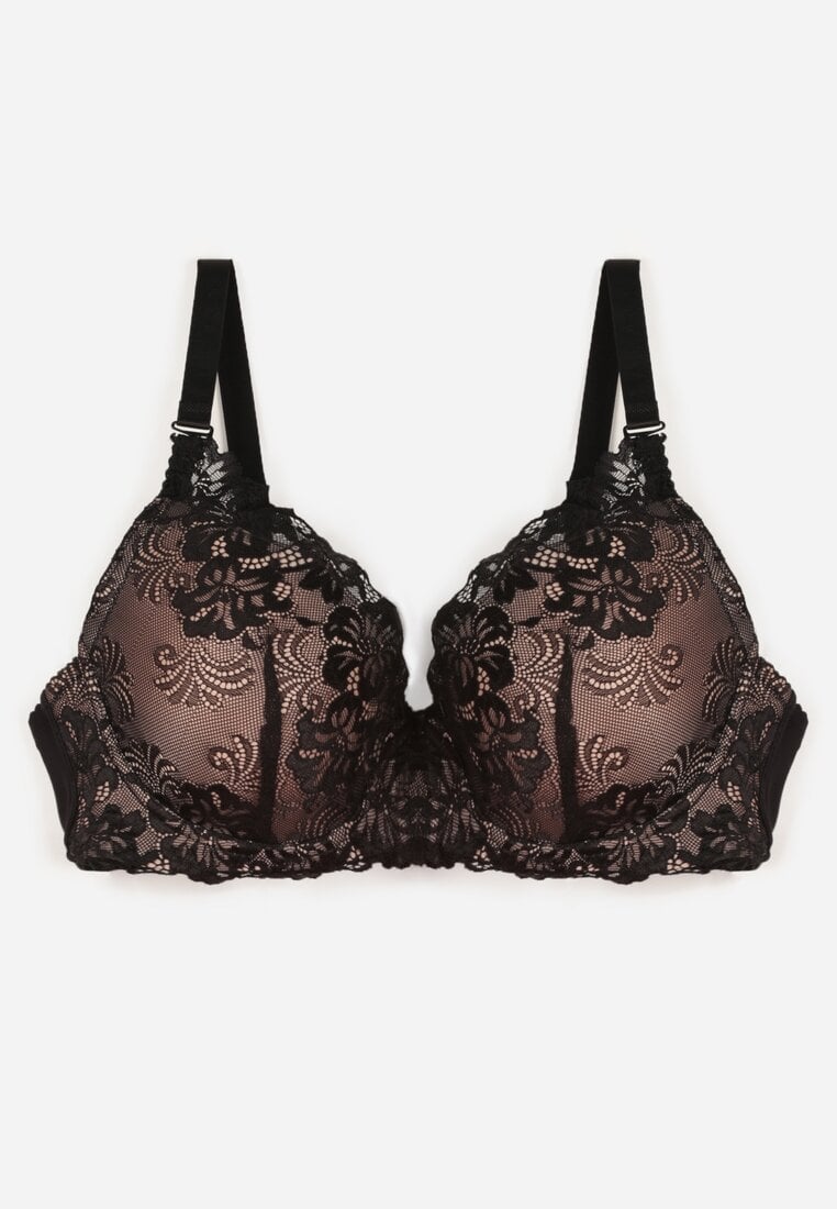 Czarno-Beżowy Koronkowy Biustonosz w Klasycznym Stylu Coralee