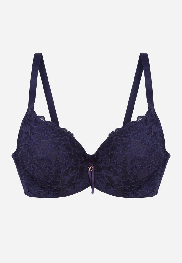 Granatowy Biustonosz Ozdobiony Koronką i Kokardką Aqiany