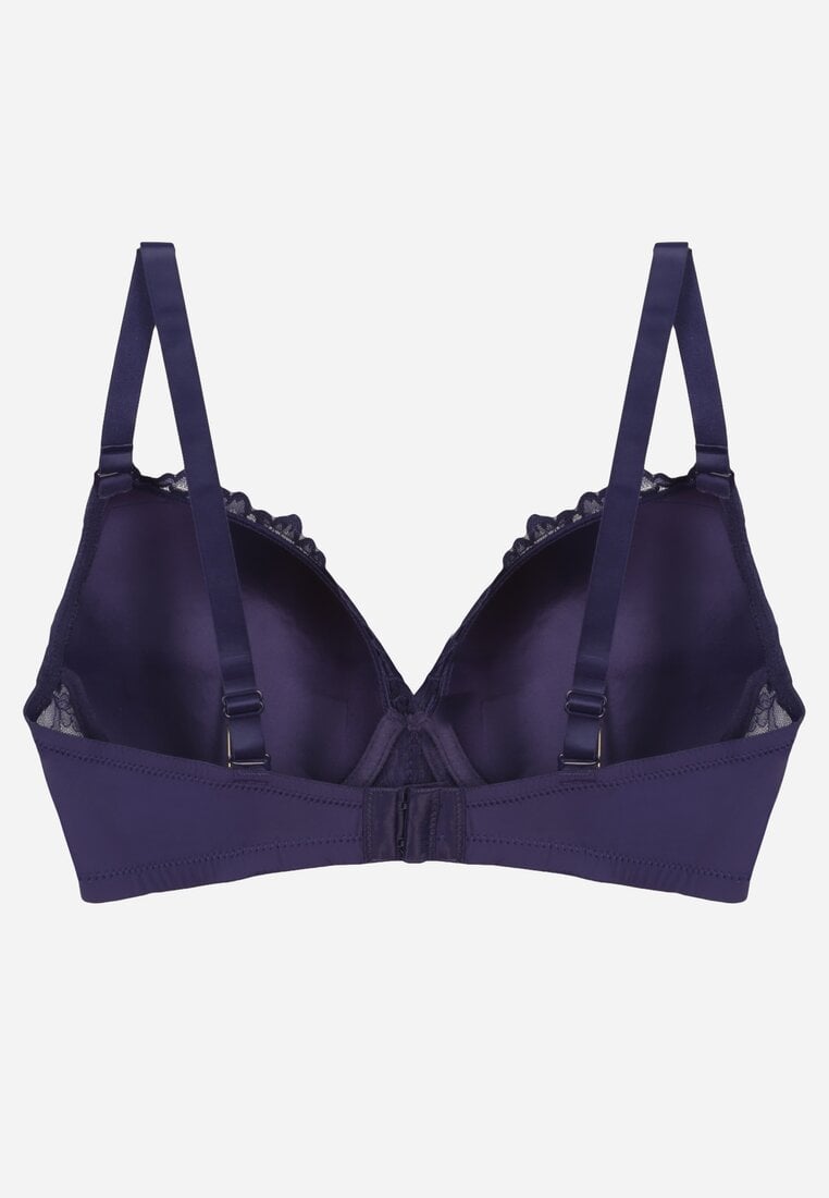 Granatowy Biustonosz Ozdobiony Koronką i Kokardką Aqiany