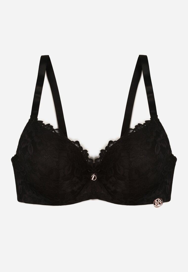 Czarny Biustonosz Ozdobiony Koronką i Kokardką Aqiany