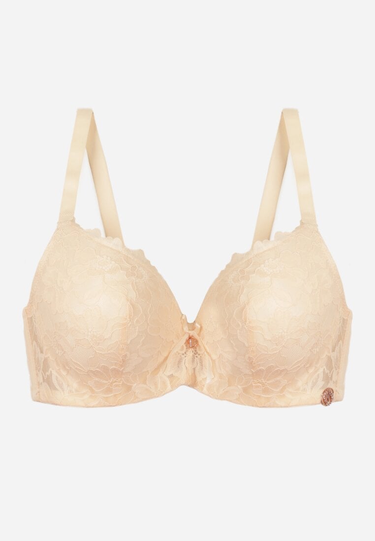 Jasnobeżowy Biustonosz Ozdobiony Koronką i Kokardką Aqiany